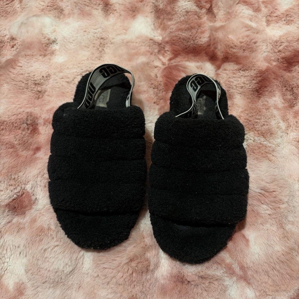 UGG Black Fluffy Slippers